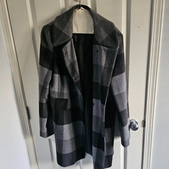 Donna Karan Plaid Black and Grey Wool Coat, Sz M EUC - Picture 1 of 3